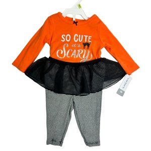 Carters | NWT Halloween 2 Piece Outfit Orange Shirt Stripe Pants w/ Tutu | 3 mos